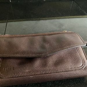 Vintage Fossil Crossbody Dark Brown Leather Wallet
